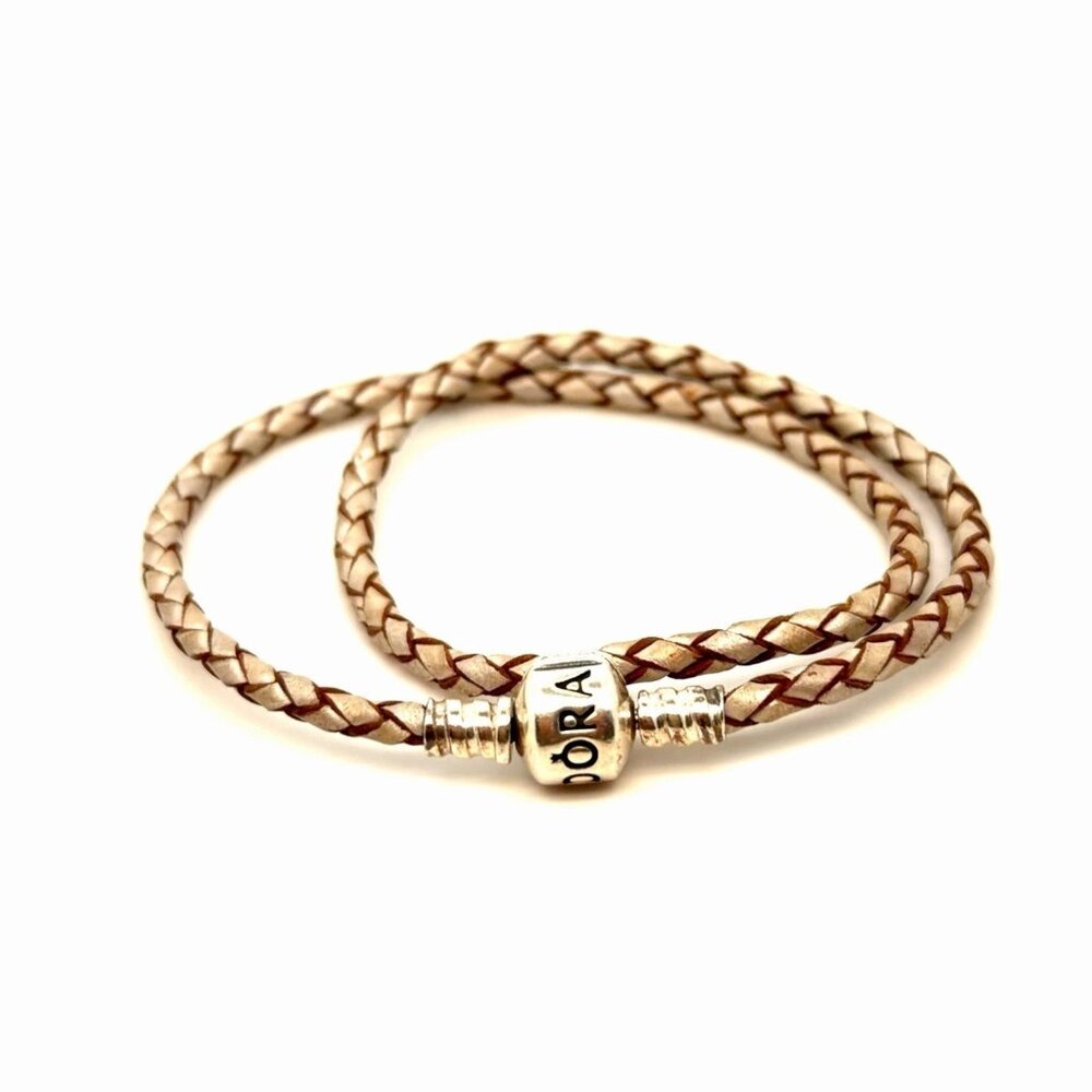 Pandora White/Brown Braid‎ Cord Wrap Bracelet